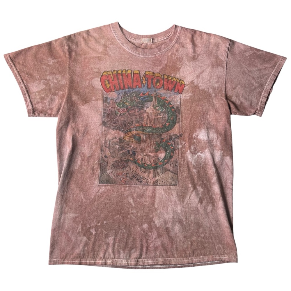 Hand-dyed Brown Brandy Melville John Galt  ChinaTown Graphic Short Sleeve Tee